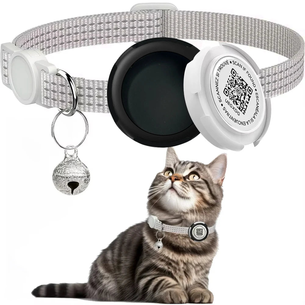 GPS Tracker Cat Collar with Airtag Case & QR ID Tag Dual Protection Reflective Kitten Collar for Cats Gatos Puppy Air Tag Cats